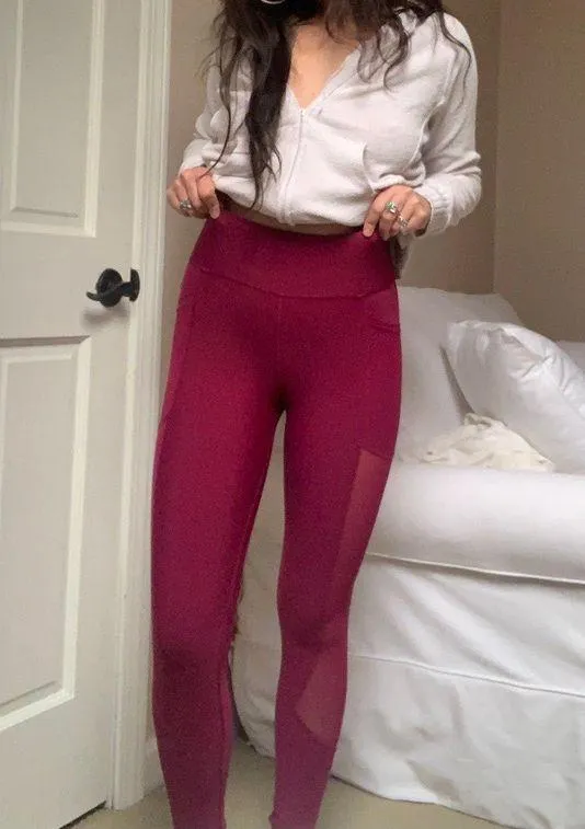 Victoria's Secret Maroon Mesh Cut Out Leggings - Image 3
