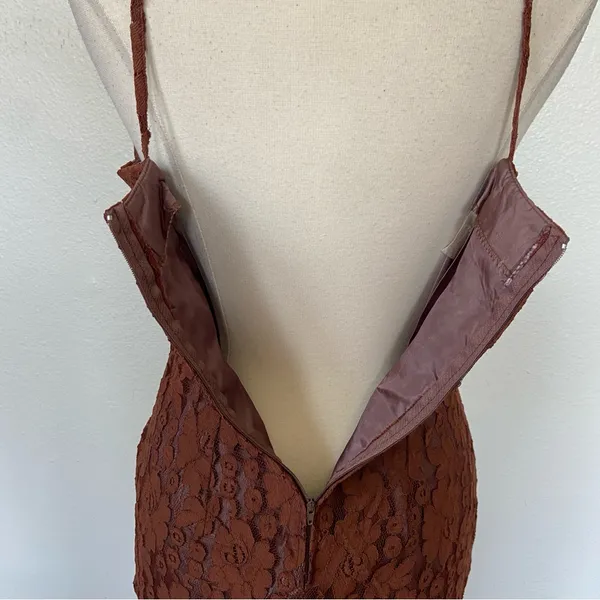 Vintage 70s 80s Brown Lace Sleeveless Sheath Cocktail Dress - Image 10