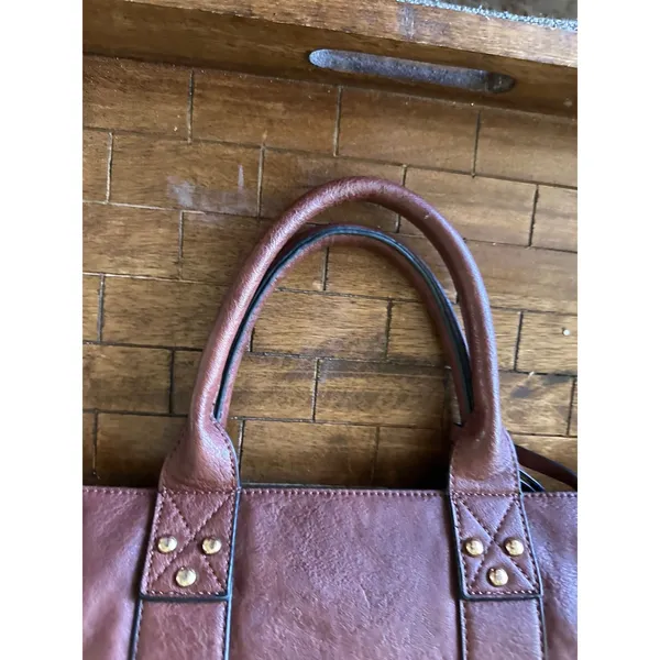 Dasein Brown Vegan Leather Studded Tote Bag Satchel with Matching Pouch Gold EUC - Image 13