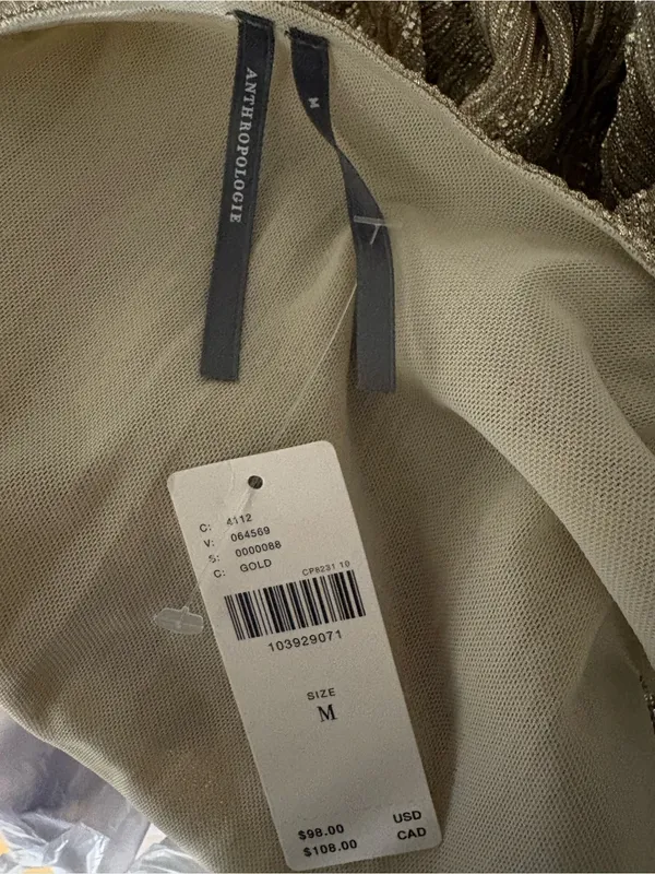 Anthropologie Smocked Metallic Gold Short-Sleeve Top - Image 7