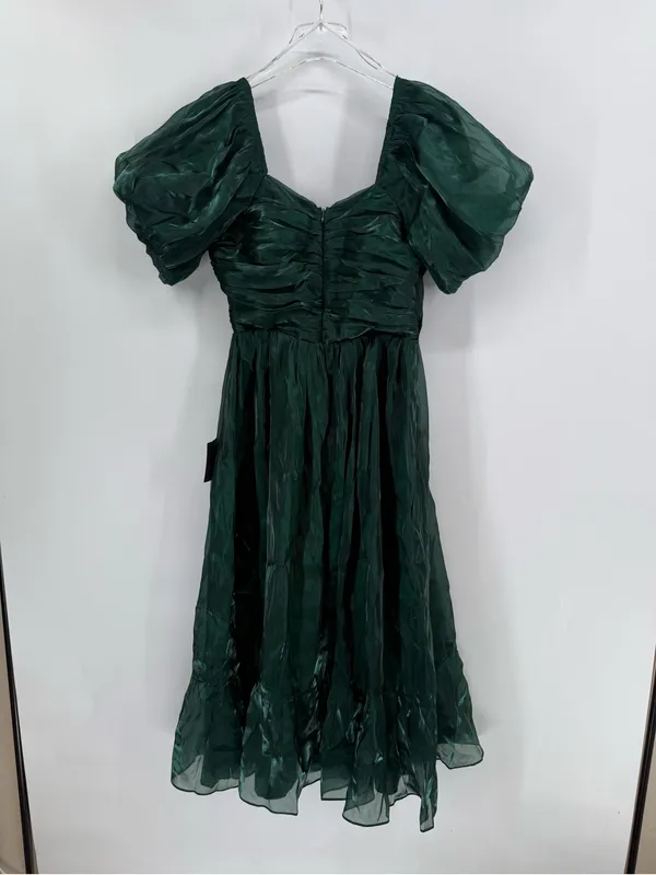 Lulus Remarkable Sensation Emerald Green Puff Sleeve Tiered Midi Dress size m - Image 5
