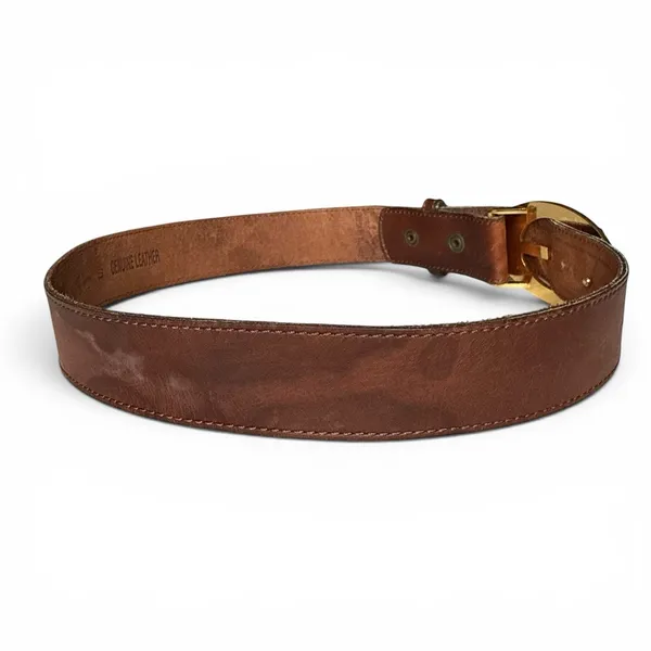 Guess Genuine Leather Belt Small‎ Brown Large Gold Buckle Adjustable Logo Y2K - Image 6
