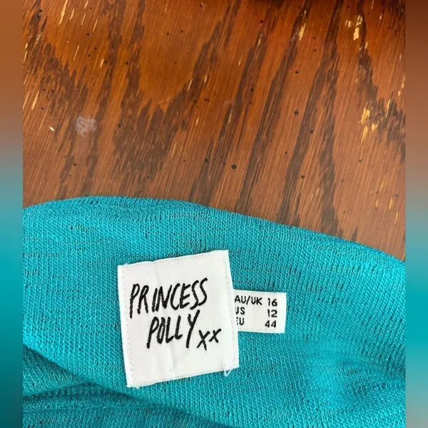 Princess Polly Deep V Halter Crop Top Open Back Size US 12 Teal - Image 4