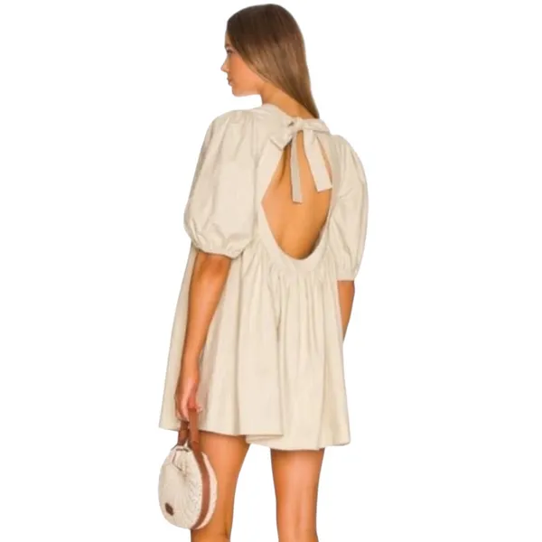 Tularosa - NWT Sydney Mini Sandstone Linen Blend Puff Sleeve Open Back Tie Sz M - Image 2