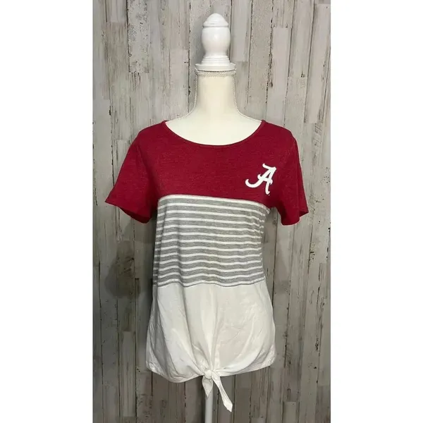 Alabama Crimson‎ Tide Women's Striped Knotted T-Shirt Size Medium Multicolor - Image 3