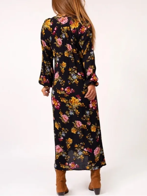NWT Women’s Natural Life Rowan Floral Side Slit Midi Dress Black Size XS - Image 2
