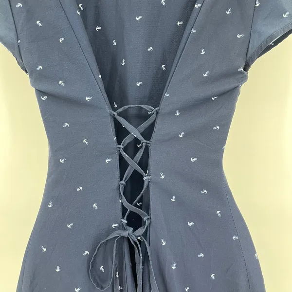 Yacht 21 Lace Up Corset Anchor Dress Sz S Coastal Preppy Nautical Sailor Beach - Image 7