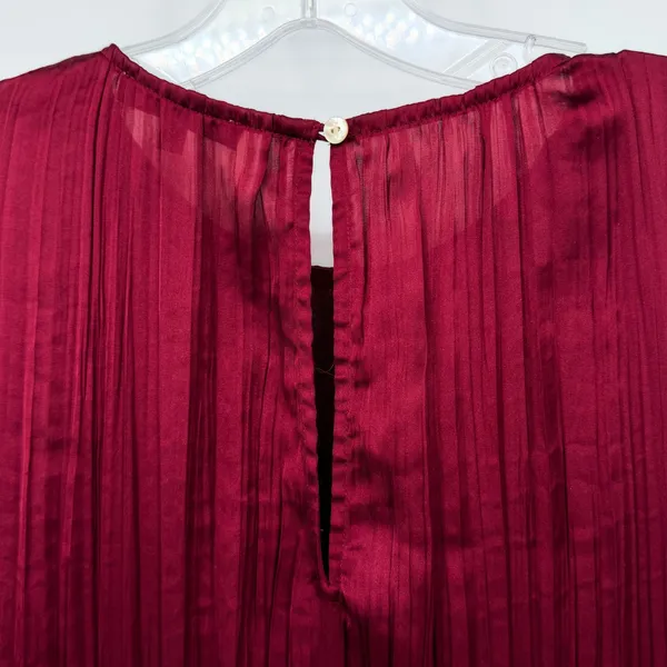 Madewell Short Sleeve Slip Midi Dress Women S Burgundy Plisse Minimalist Holiday - Image 9