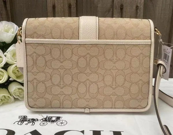COACH LONNIE Crossbody Khaki Signature Jacquard Chalk Leather C8307 NWT $398 - Image 4