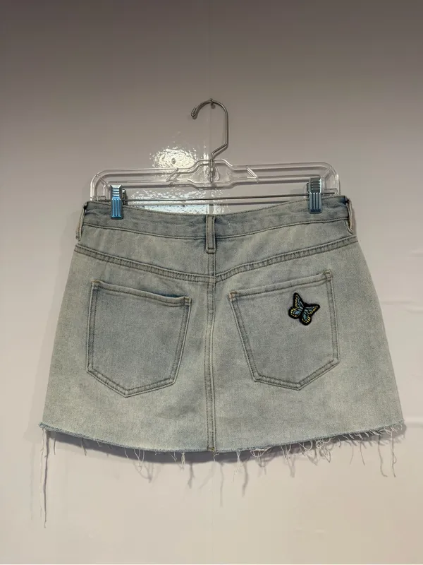 Light Wash Embroidered Cottagecore Mushroom Pacsun Denim Mini Skirt - Blue - Image 3