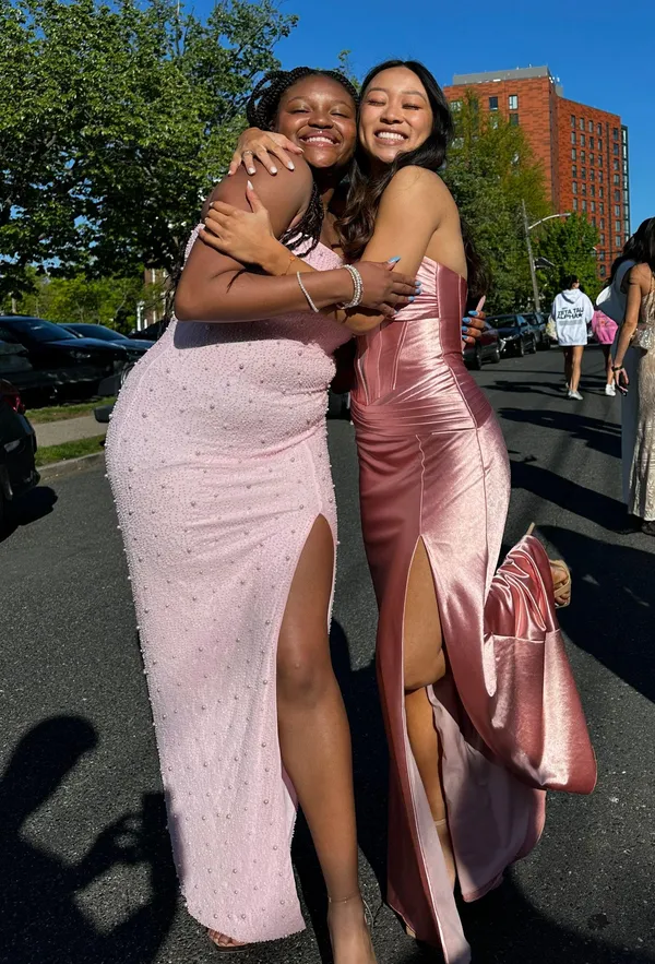 Stacees Pink Satin Dress with Slit Size 4 - Image 3