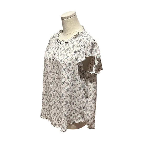 LOFT Women's Floral Ruffle Sleeve Top Size Large Petite - Image 2