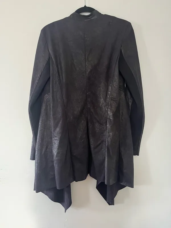 Zara Faux Suede Draped Jacket Large Black Waterfall Open Front Minimalist Chic - Image 5