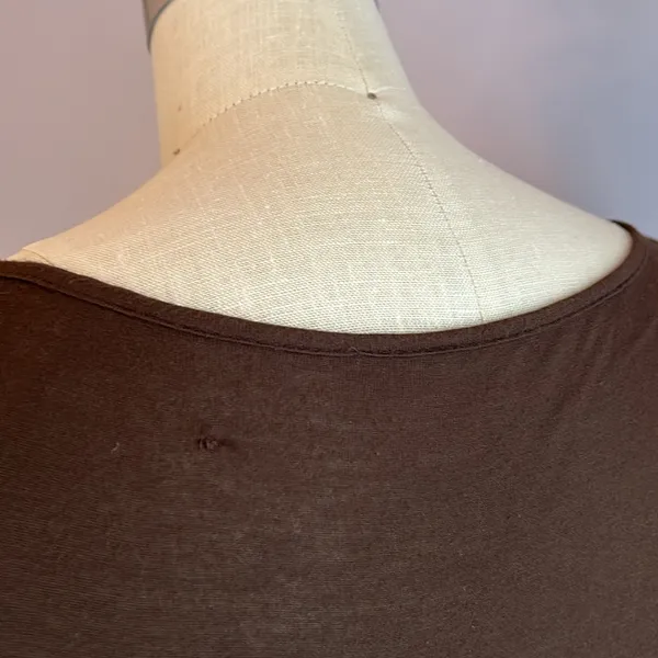 Dark brown crocheted lace bib front elbow puff sleeve top - Image 9