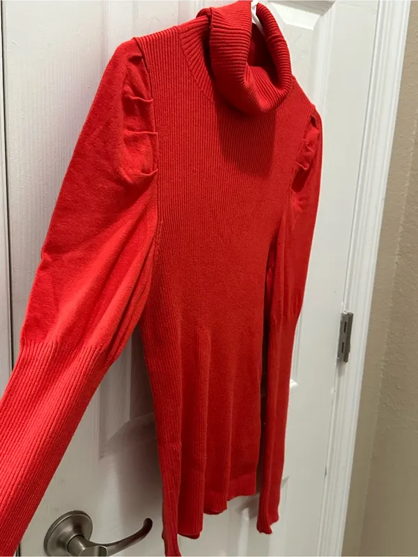 Anthropologie Cecilia Ribbed Puff Sleeve Turtleneck Sweater Red size Medium - Image 12
