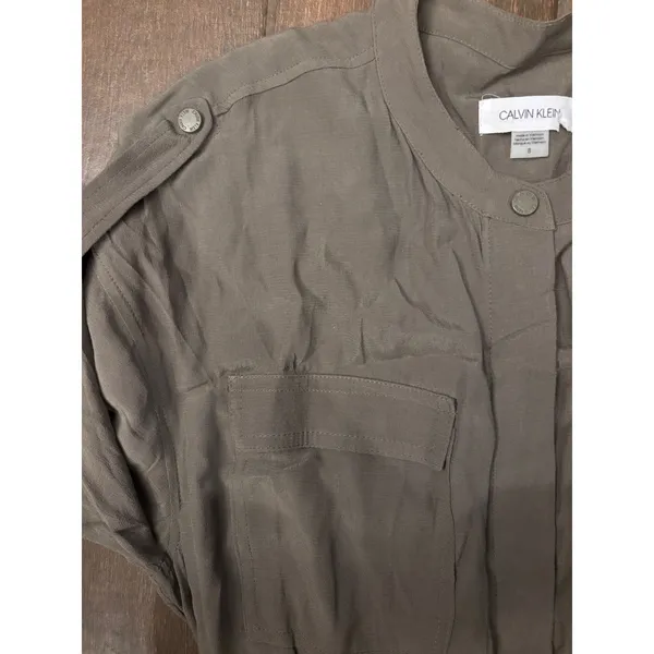 Calvin Klein Utility Jumpsuit 8 Olive Green Military Safari Button Front Pocket‎ - Image 3
