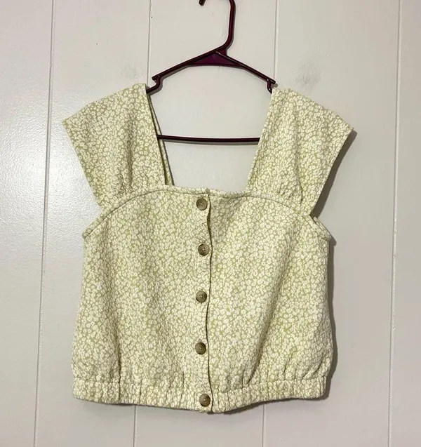 Madewell Floral Jacquard Button Front Top Faded Seagrass Cream & Green Size XS - Image 2