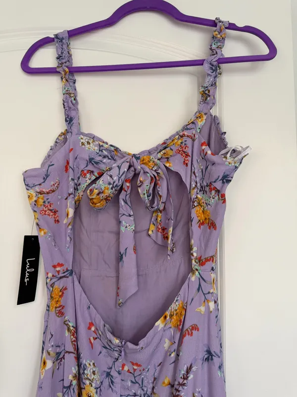 Lulus Lavender Floral Print Tie-Back Midi Dress - Image 5