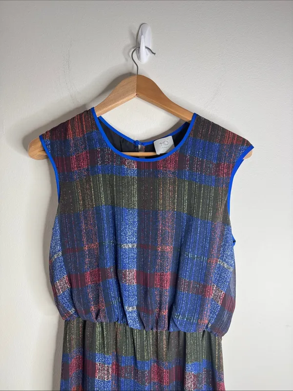 Anthropologie HD in Paris Andaz Plaid Maxi Chiffon Dress Cinched Waist size 4 - Image 4