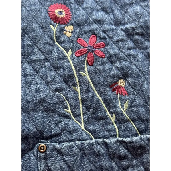 VTG HAIK’S Quilted Denim Jacket 2X USA Floral Patch Corduroy Collar Americana - Image 6