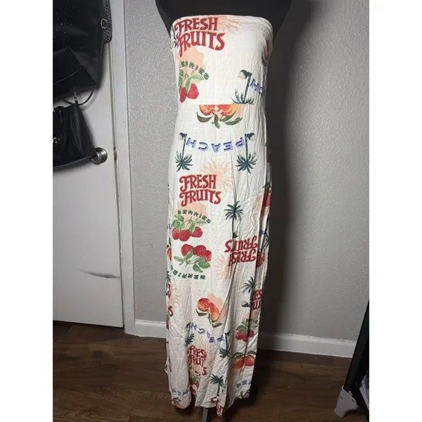 Paper Heart Womens Spring Summer Dress Sz M Fruits Palm Trees Strapless - Image 2