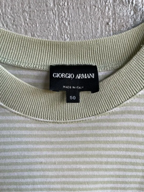 Giorgio Armani Striped Cotton Tee in Dreamy Soft Sage Green Size 50 Italy - Image 3