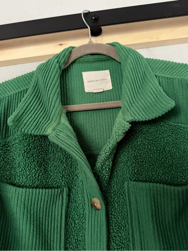 American Eagle AE Green Sherpa Corduroy Shacket Jacket Oversized Size Medium - Image 5