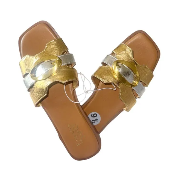 NEW Franco Sarto Gold Silver Buckle Detail Slip On Comfort Sandal - Image 2