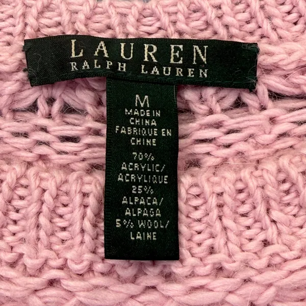 Lauren Ralph Lauren Pink Alpaca Blend Open Knit Crewneck Sweater Womens Medium - Image 2