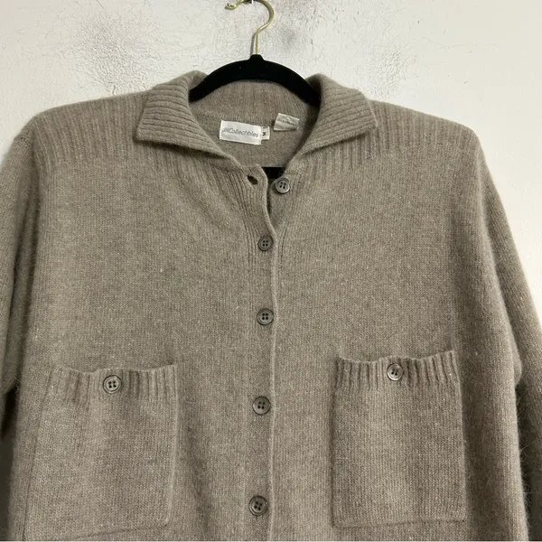 Vintage J.H. Collectibles Lambswool Angora Button Down Sweater Dress Neutral - Image 8
