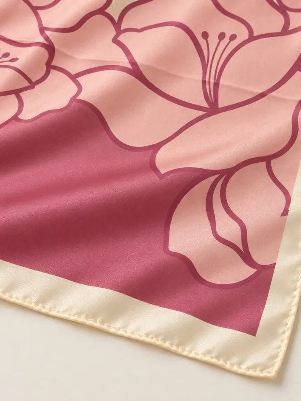 Pink Floral Square Scarf – Cream & Dusty Rose Silky Feel - Image 6
