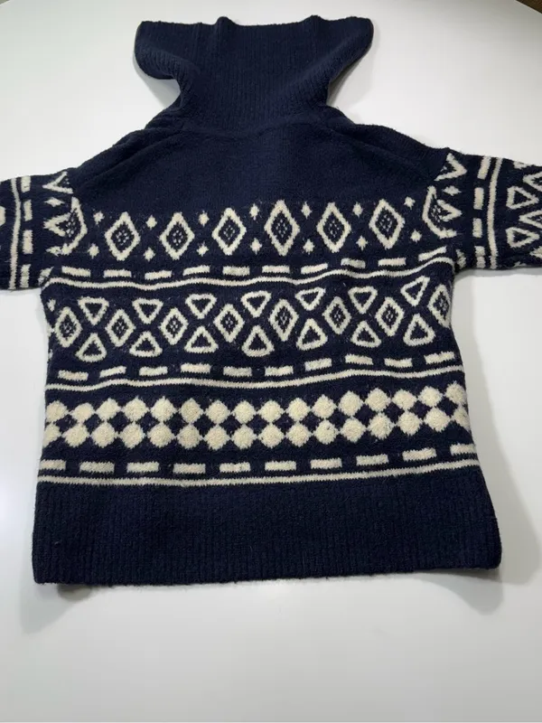 J. Crew Wool Blend Navy and White Fair Isle Half-Zip Sweater - Image 8