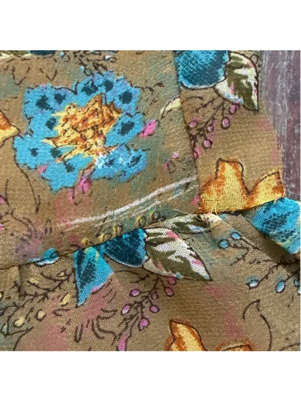 Rapsodia Boho Floral Mini Dress Square Neck Gold Beaded Trim Size S Puff Sleeve - Image 8