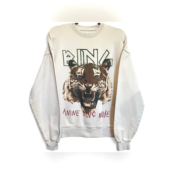 ANINE BING Muse Tiger Crewneck Oversized Sweatshirt - Stone Tan Size XS - Image 2