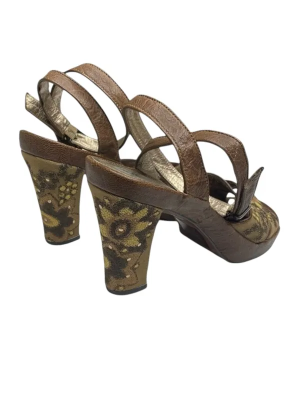 Kenneth Cole ❁ Afterflower Ankle Strap Embroidered Leather Heels ❁ Brown ❁ 9M ❁ - Image 4