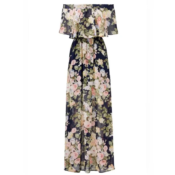 Show Me Your Mumu Hacienda Maxi Dress Small Navy Floral Off Shoulder Boho Resort - Image 2