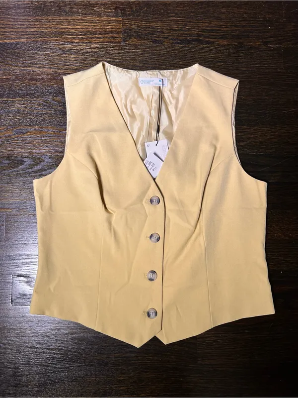 NWT Primark Cares Butter Yellow Tailored Waistcoat Vest Top Button Front Medium - Image 2
