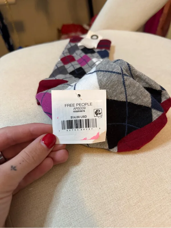 Free People NWT Argyle Pattern Crew Socks - Red, Blue, Pink - Image 3