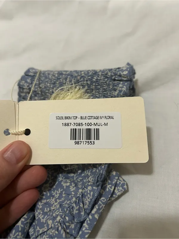 DÔEN Soleil Bikini Top Blue Cottage Ivy Floral Organic Cotton M NWT - Image 4