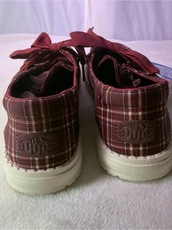 Hey Dude Kids Burgundy Plaid Slip-On Sneakers - Image 7