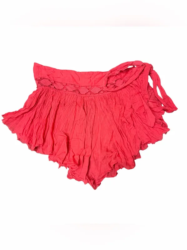 Free People One Coral Boho Wrap Skort Crochet Lace Side Tie Festival Shorts L - Image 4