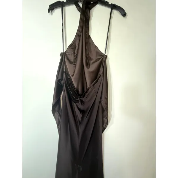 Retrofête Ester Brown Satin Tie Back Sheath Formal Dress, Prom Wedding Large - Image 11