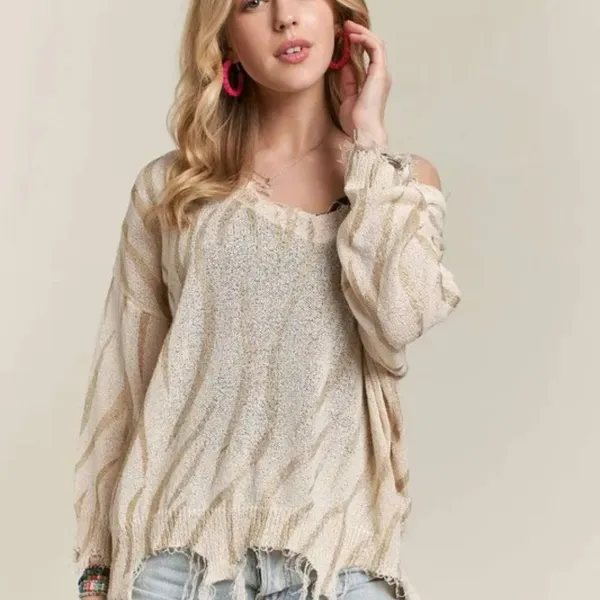 ✨NWT ADORA Frayed Zebra Knit‎ Top Size L - Image 4