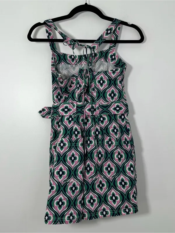 Maeve Anthropologie Escape Seamed Romper Geometric Print Belted Size 8 - Image 4