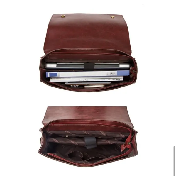Ecosusi Leather Laptop Messenger Bag Briefcase Satchel Work Brown Bow - Image 13