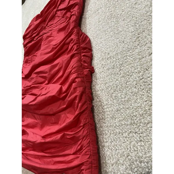 Zara Bright Red One-Shoulder Ruched Mini Dress Size S - Image 6