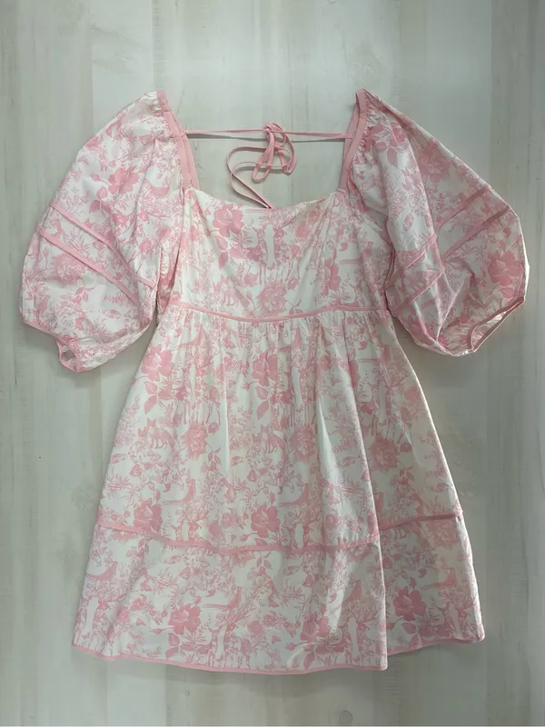 LOVELO Woodland animal toile printed pink puff sleeve dress 1XL - Image 7