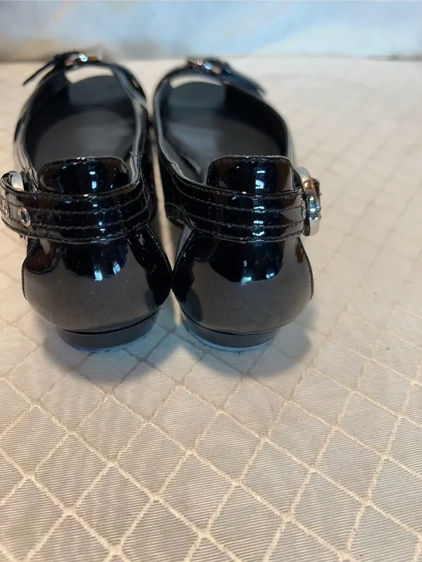 STUART WEITZMAN 8 M Chitchat Black Patent Leather Peep Toe Ballet Flats - Image 6