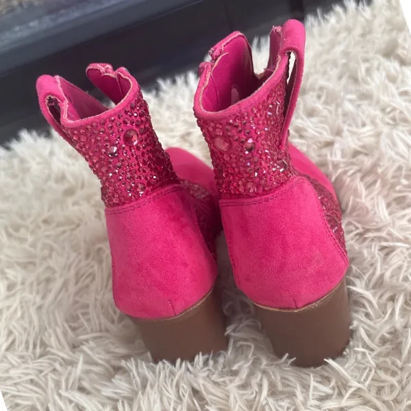 Sugar SGR Comet Pink Rhinestone Western Ankle Boots Block Heel Women's Size 7M‎ - Image 4
