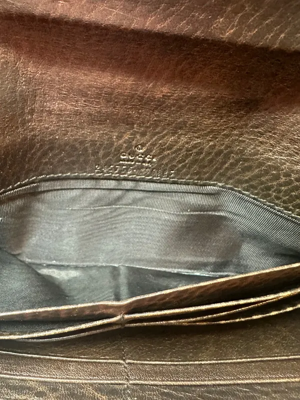 GUCCI Horsebit Diamante Brown Leather and Beige Canvas Bifold Wallet WOC - Image 13